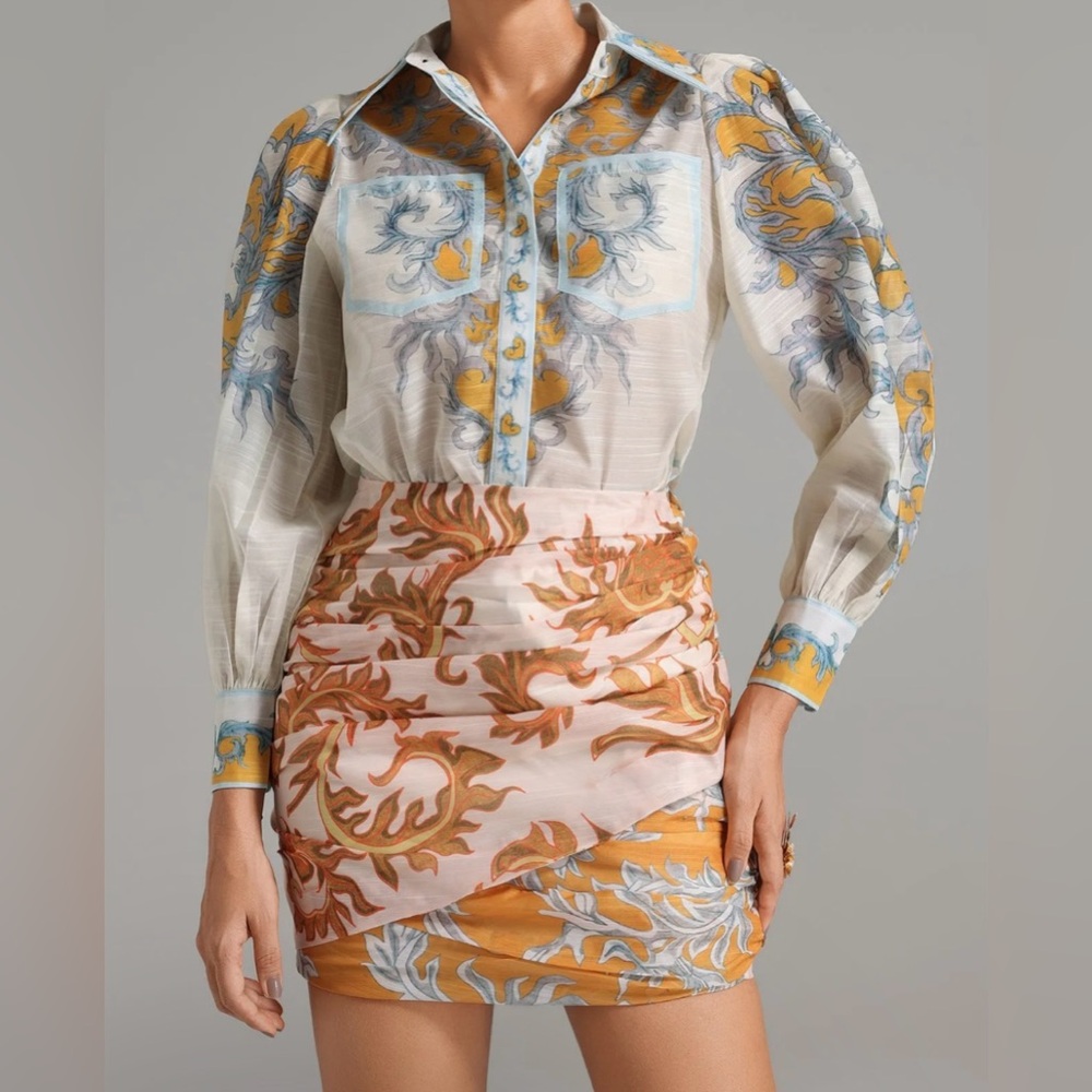 💛🩵 Matching 2pc Multicolor Women's Top & Skirt Set New!